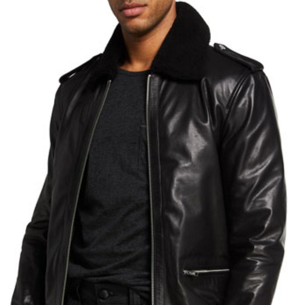 7 for all mankind Pebbled Leather Biker Jacket - Picture 2 of 10